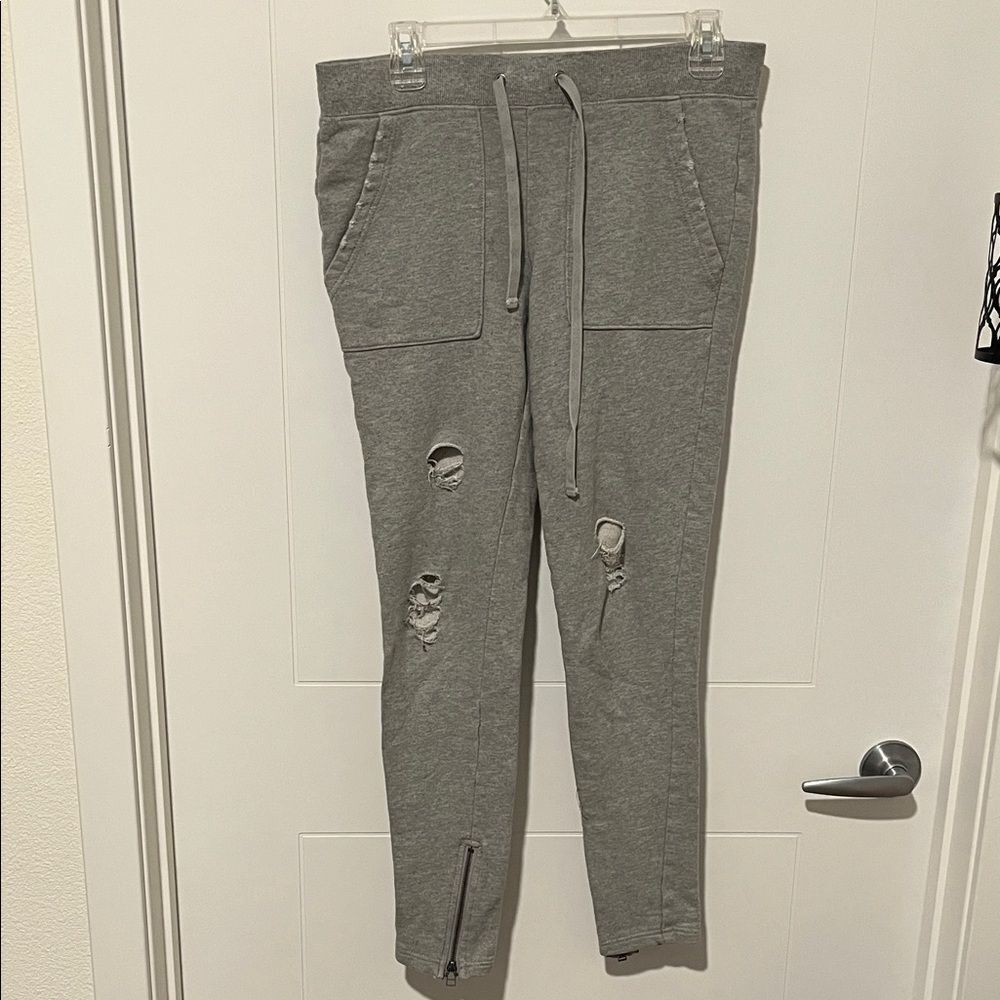 Pam &βGela Gray Distressed Drawstring Holes Pockets Joggers